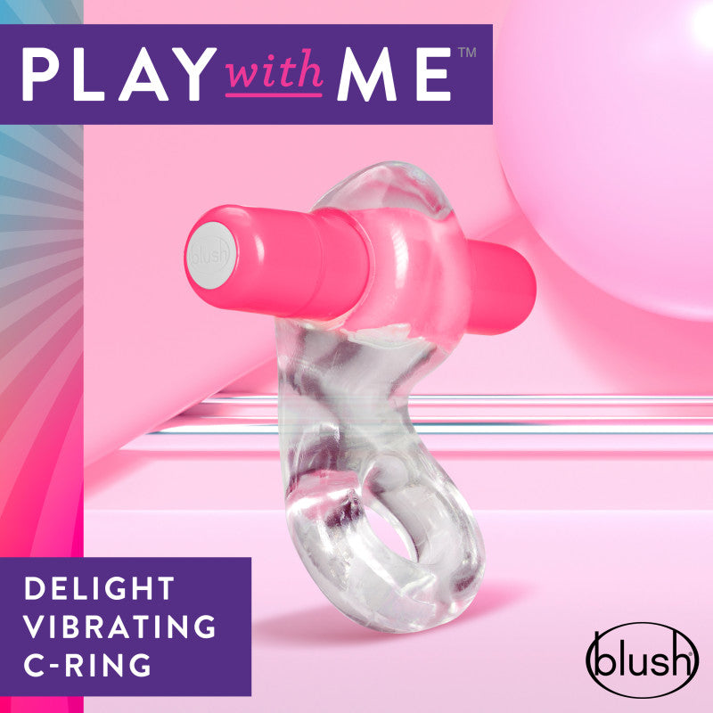 Play With Me Delight Vibrating C-Ring - Clear/Pink Vibrating Cock Ring-BL-74300