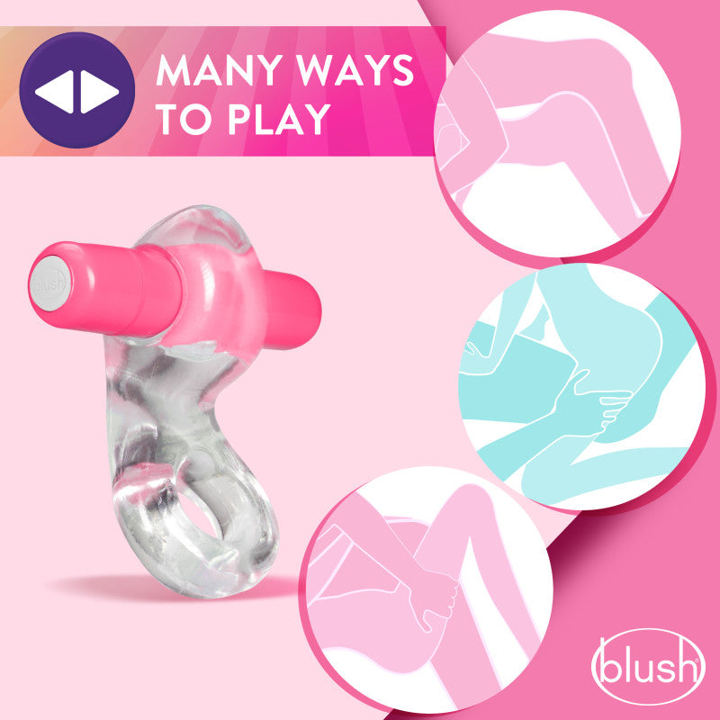 Play With Me Delight Vibrating C-Ring - Clear/Pink Vibrating Cock Ring-BL-74300