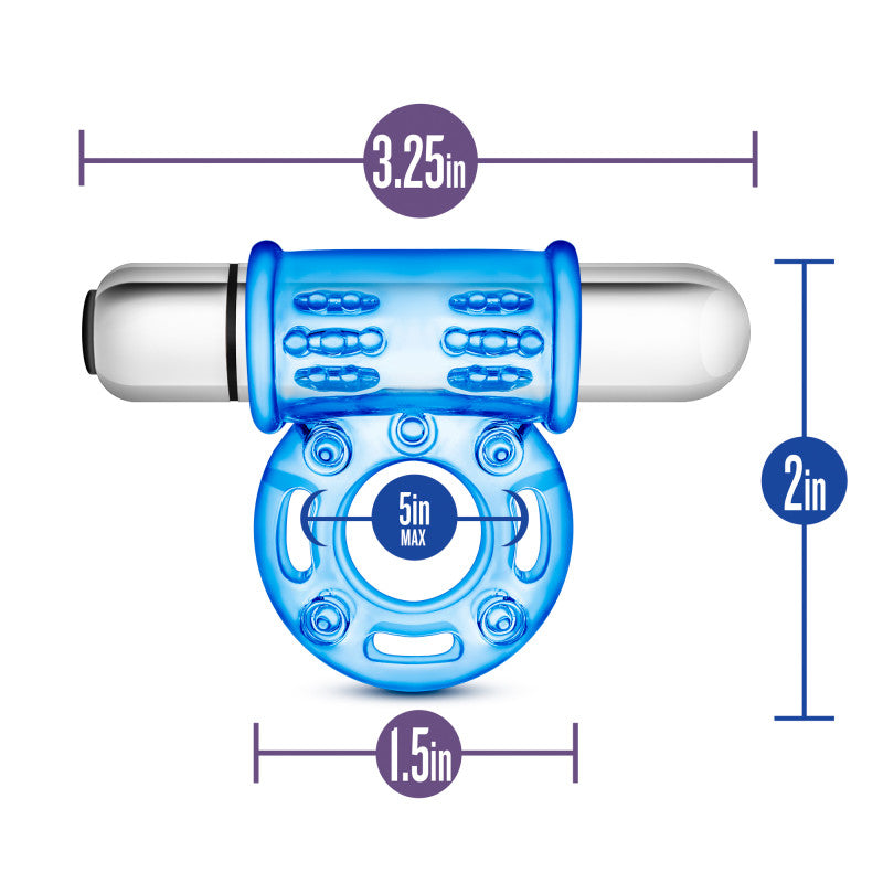 Stay Hard 10-Function Vibrating Bull Ring - Blue Vibrating Cock Ring-BL-77902