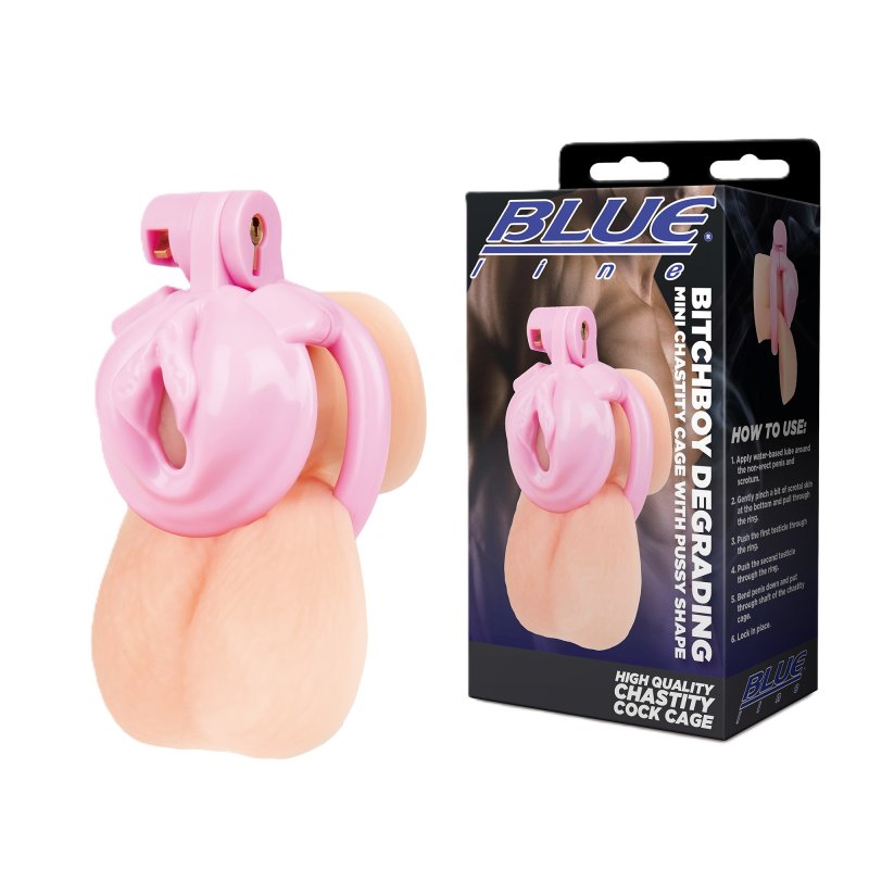 Blue Line Bitchboy Degrading Mini Chastity Cage with Pussy Shape-BLM5032