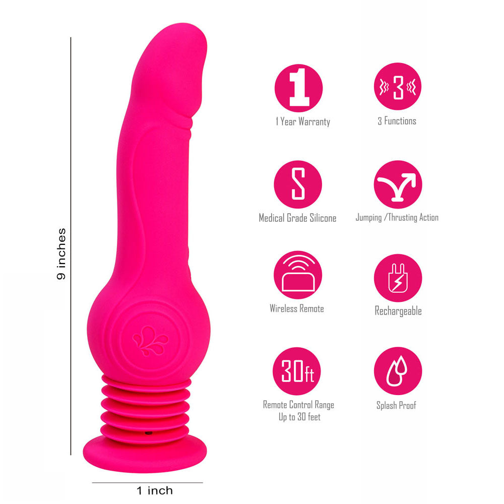 Maia TEGAN - Pink 23.6 cm USB Rechargeable Jumping Vibrating Dong with Remote-BO-23-010