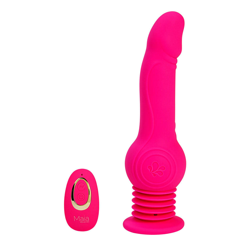 Maia TEGAN - Pink 23.6 cm USB Rechargeable Jumping Vibrating Dong with Remote-BO-23-010