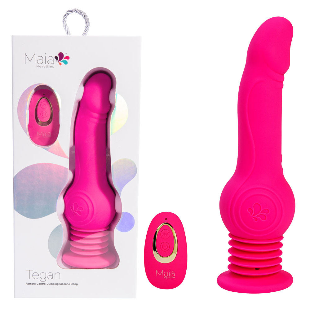 Maia TEGAN - Pink 23.6 cm USB Rechargeable Jumping Vibrating Dong with Remote-BO-23-010