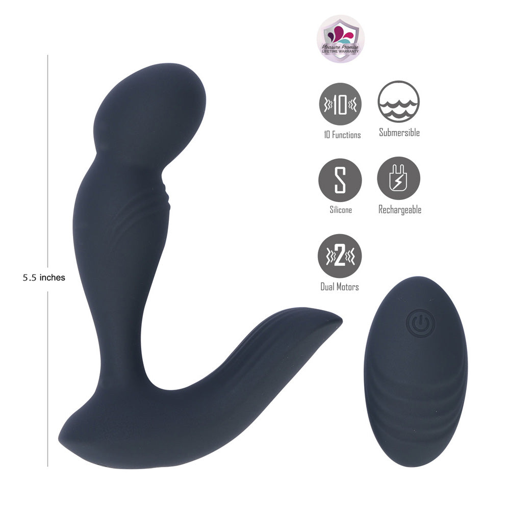 Maia COLTON - Black - Black USB Rechargeable Vibrating Prostate Massager with Wireless Remote - BO-25-24