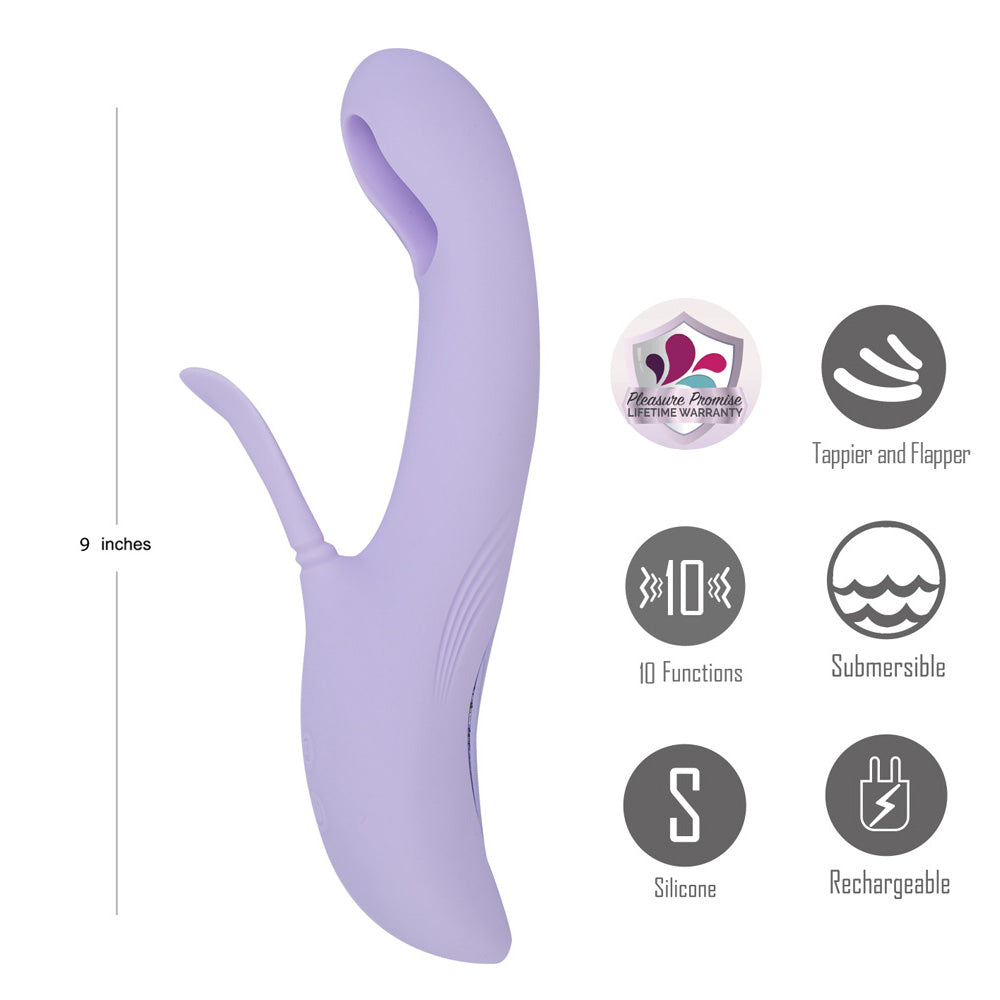 Maia CHARLI - Lavender 22.9 cm USB Rechargeable Flapping & Tapping Rabbit Vibrator - BO-25-30-LAV