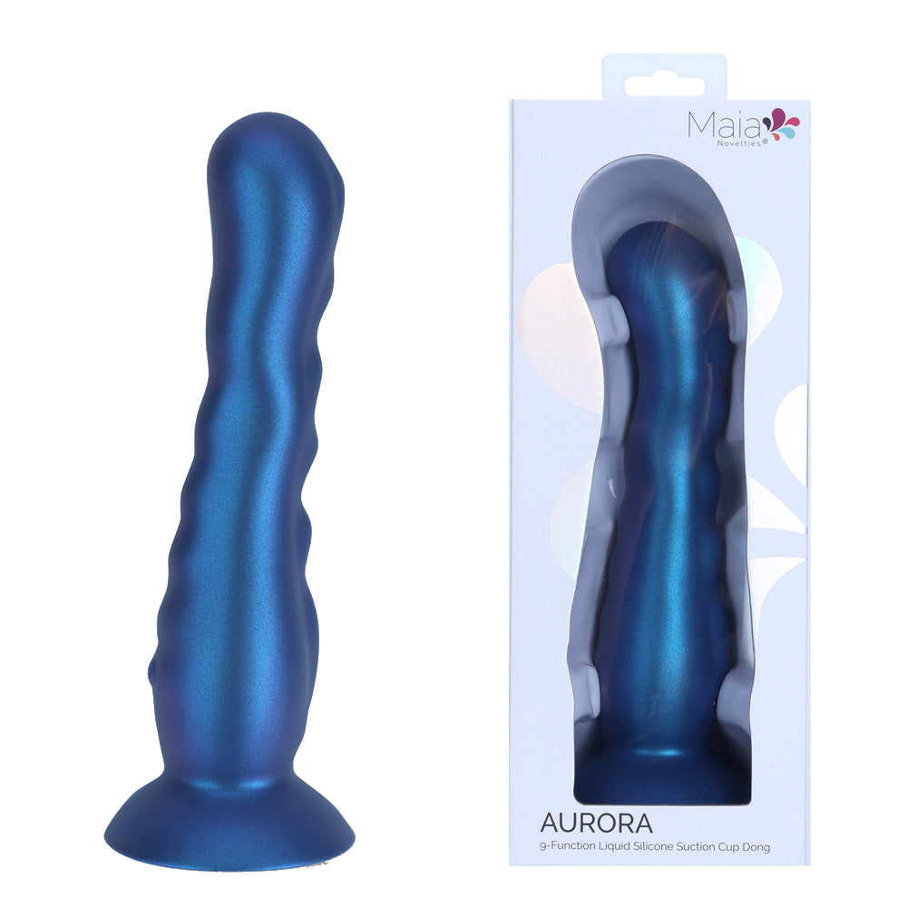 Maia AURORA - Metallic Blue 21.6 cm USB Rechargeable Vibrating Dildo - BO-26-11