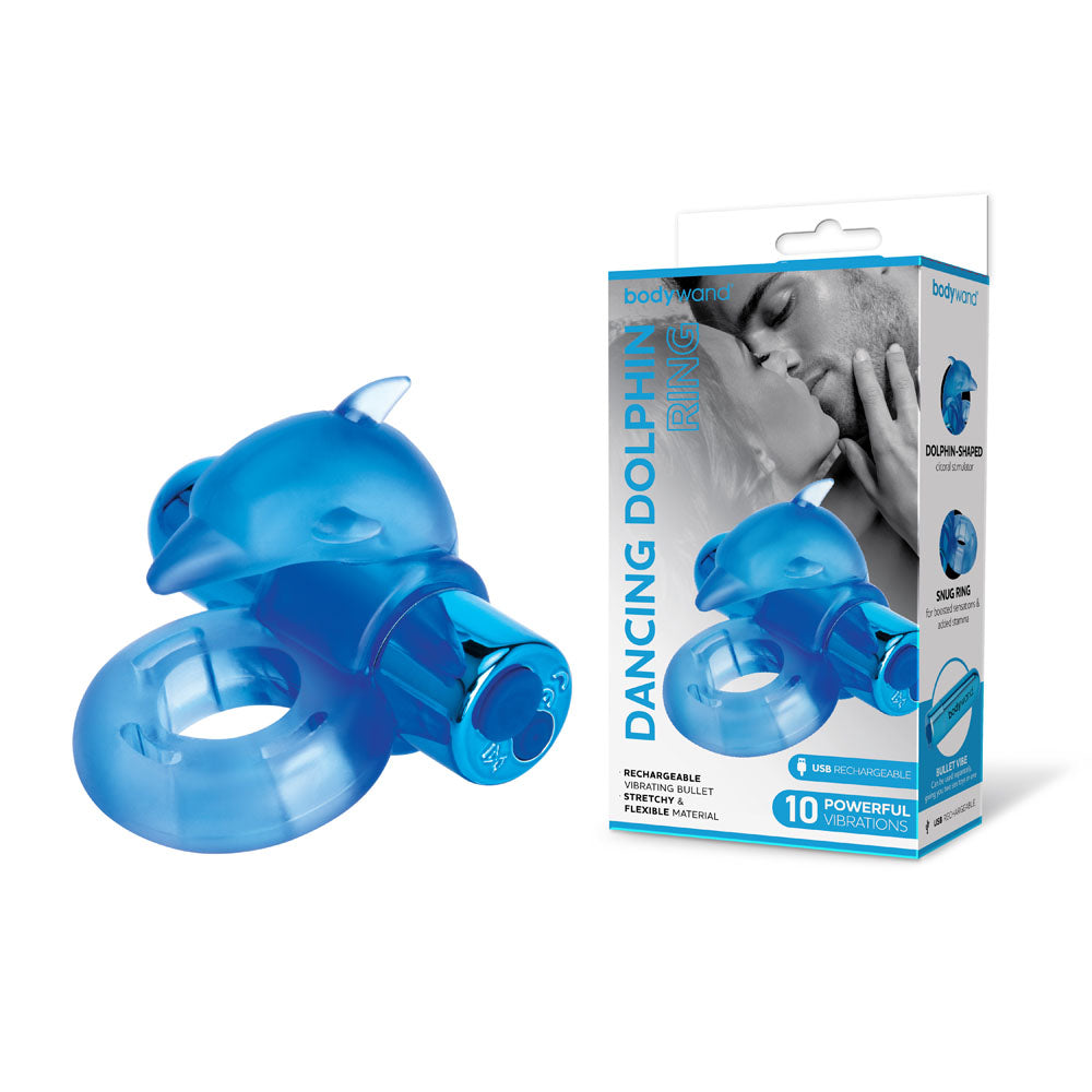 Bodywand Rechargeable Dancing Dolphin Ring - Blue USB Rechargeable Vibrating Cock Ring-BW1507