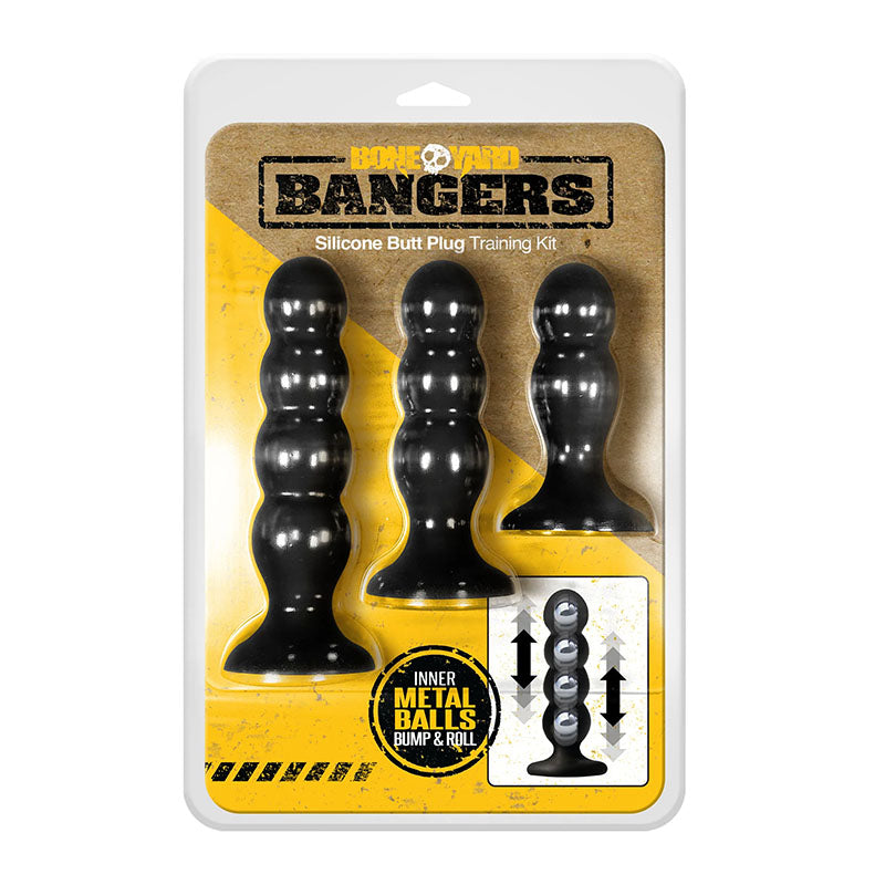 Boneyard Bangers - Black Silicone Butt Plug Training Kit-BY0438