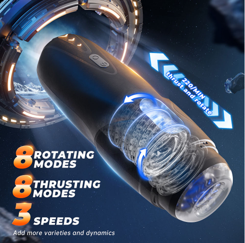 CyberSkin Galaxy Voy - USB Rechargeable Thrusting & Rotating Auto Masturbator with Heater-CS-GV-BLK