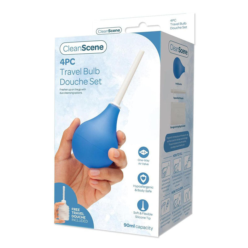 CleanScene 4 Piece Travel Bulb Douche Set - 90 ml Capacity with Bonus 150 ml Travel Douche-CS100