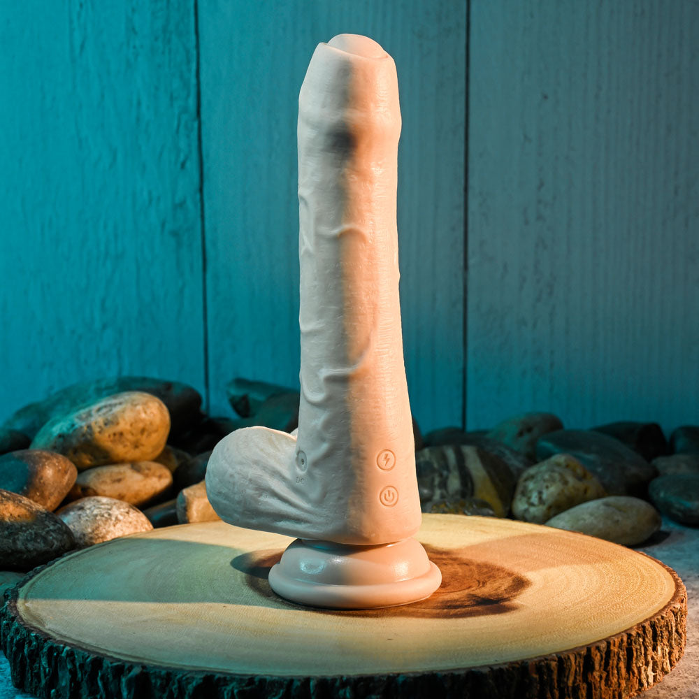 Evolved PEEK A BOO VIBRATING DILDO LIGHT - Flesh 20.3 cm USB Rechargeable Vibrating Uncut Dong-EN-RD-2772-2