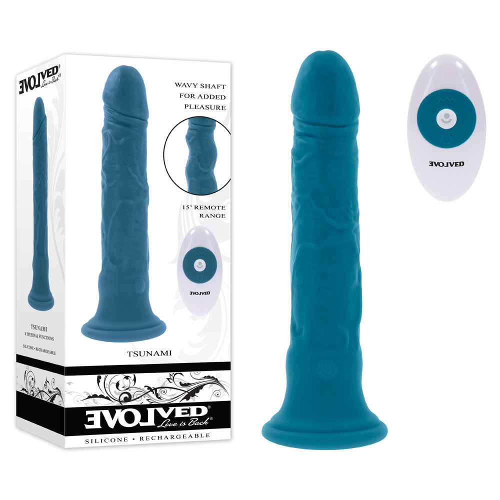 Evolved TSUNAMI - Blue 18.4 cm USB Rechargeable Vibrating Dong with Remote Control-EN-RD-4820-2