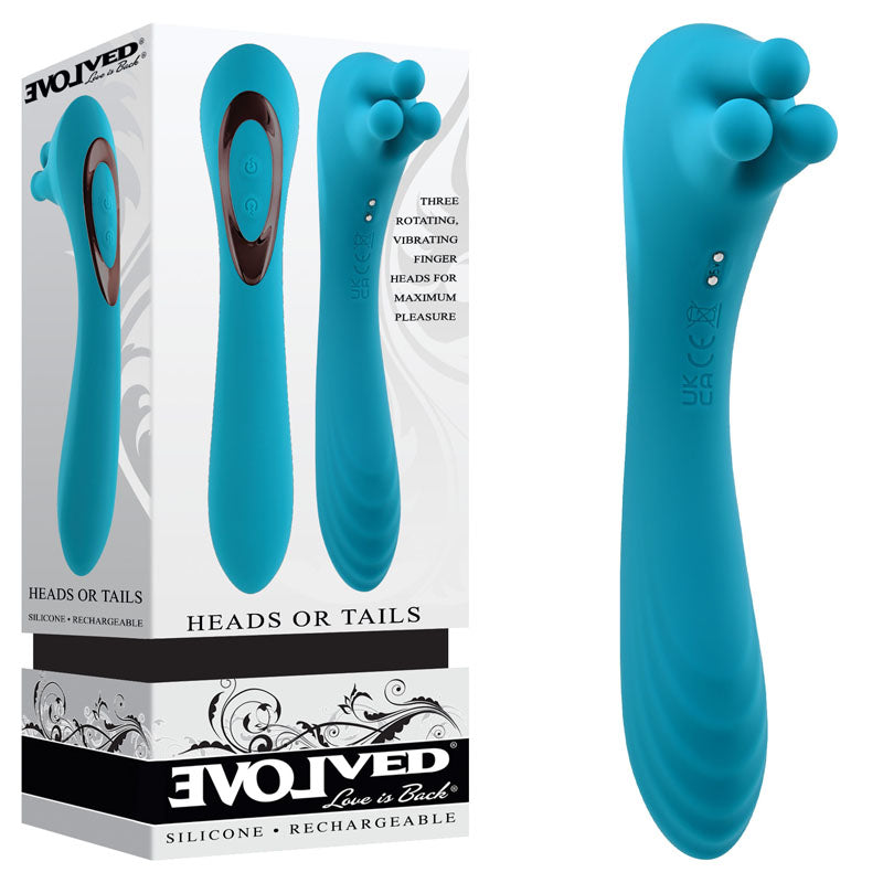 Evolved HEADS OR TAILS - Blue 19.3 cm USB Rechargeable Dual Ended Massager-EN-RS-1683-2