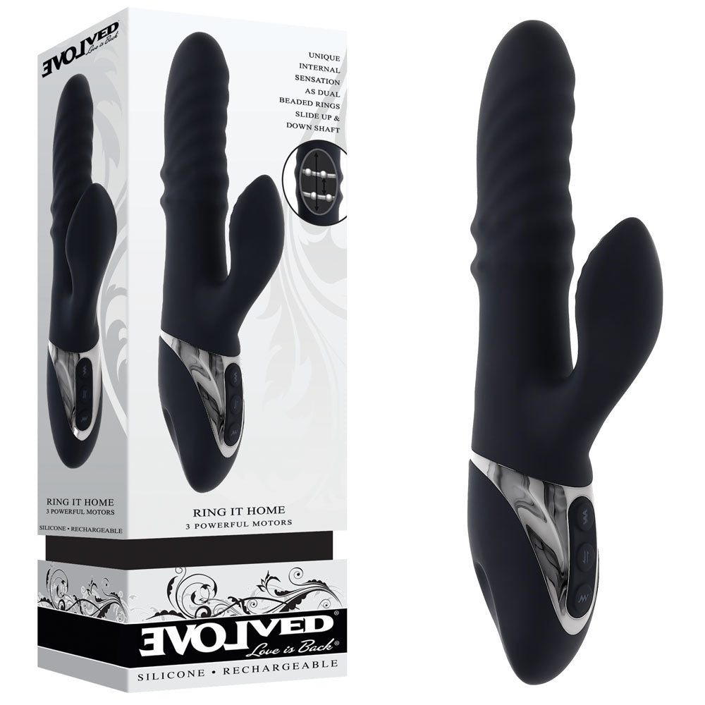 Evolved RING IT HOME - Black 23.8 cm USB Rechargeable Rabbit Vibrator-EN-RS-4066-2