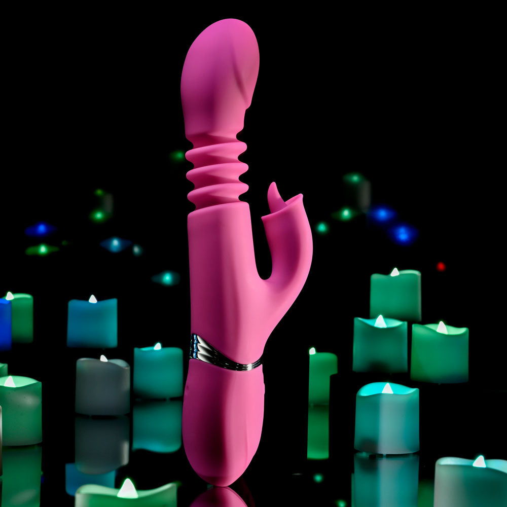 Evolved PINK DRAGON - Pink 24.2 cm USB Rechargeable Thrusting Rabbit Vibrator-EN-RS-4806-2