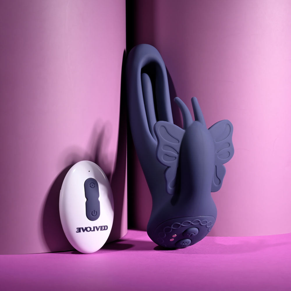 Evolved LORD OF THE WINGS - Purple 15.2 cm USB Rechargeable Flapping Vibrator with Butterfly Stimulator-EN-RS-4967-2