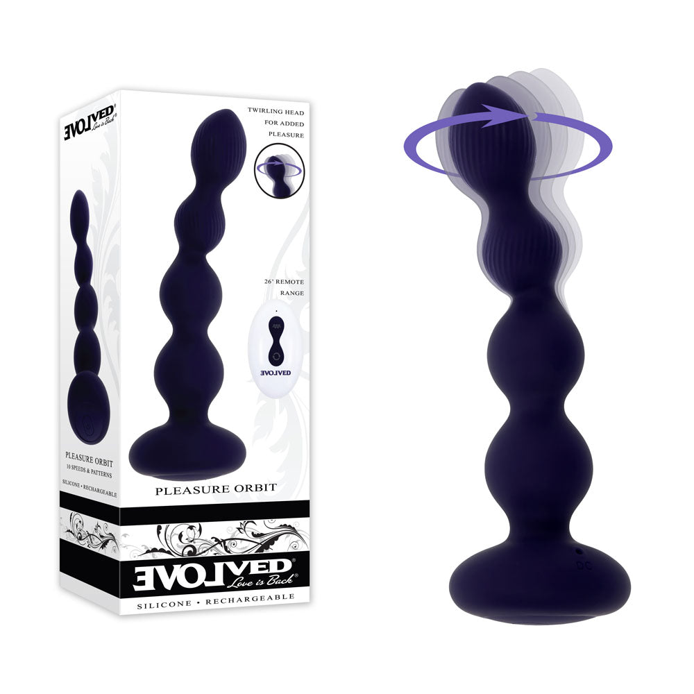 Evolved PLEASURE ORBIT - Navy Blue 17.8 cm USB Rechargeable Twirling & Vibrating Anal Beads with Remote-EN-RS-5438-2