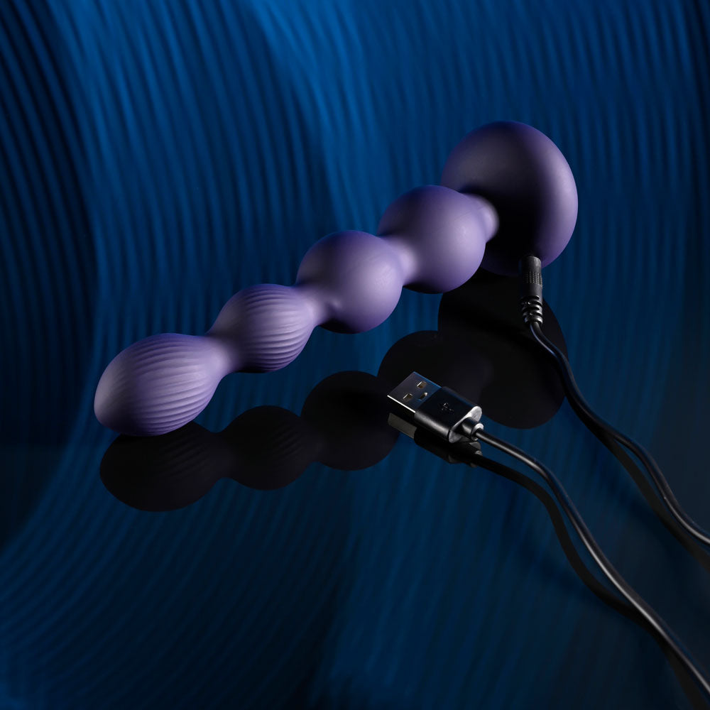 Evolved PLEASURE ORBIT - Navy Blue 17.8 cm USB Rechargeable Twirling & Vibrating Anal Beads with Remote-EN-RS-5438-2