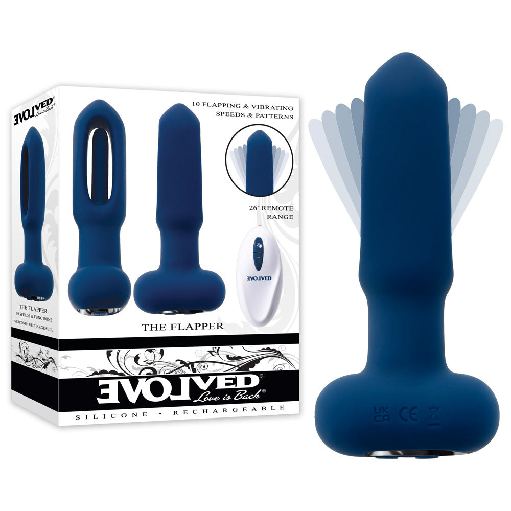 Evolved THE FLAPPER - Blue 14 cm USB Rechargeable Vibrating and Flapping Butt Plug with Remote-EN-RS-5445-2