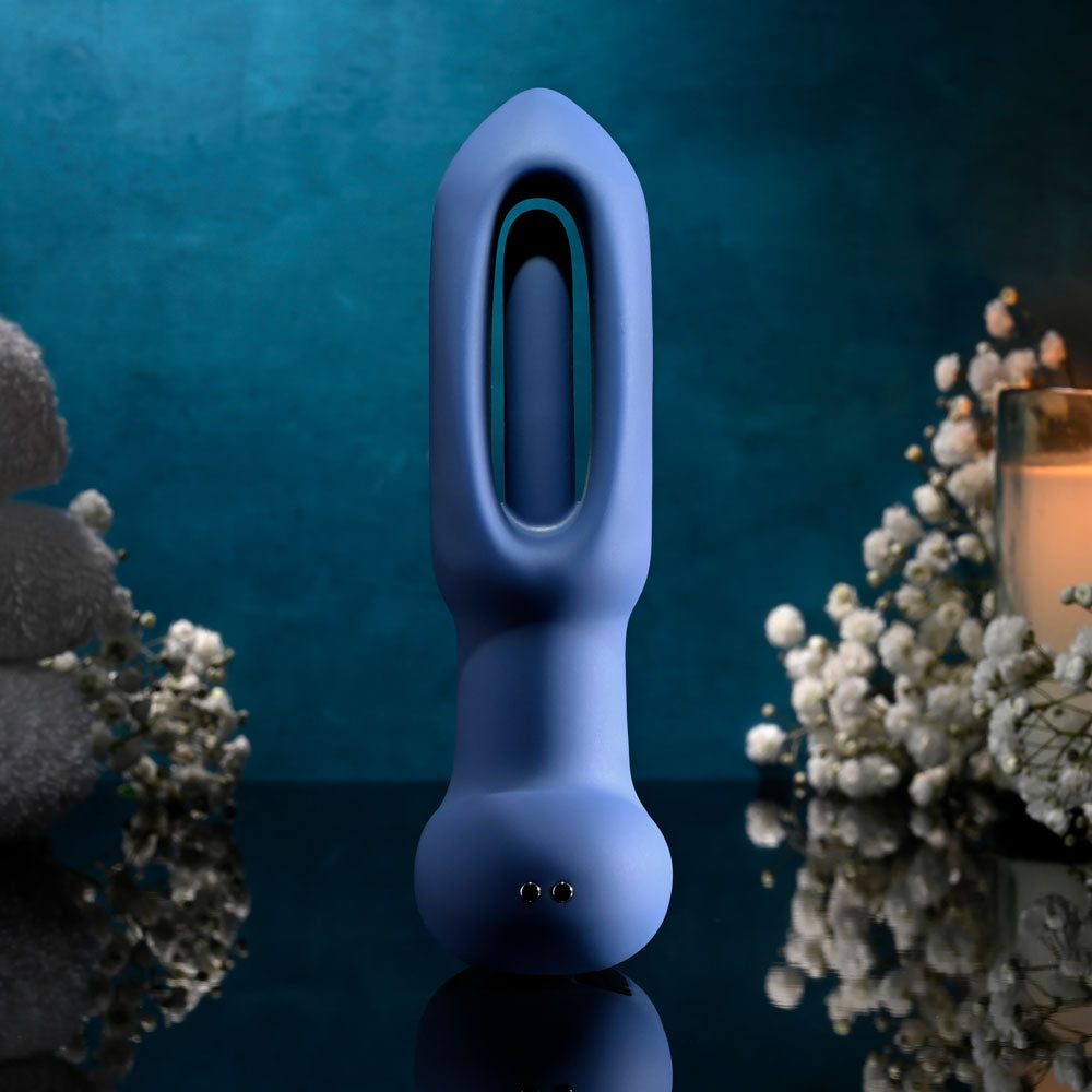 Evolved THE FLAPPER - Blue 14 cm USB Rechargeable Vibrating and Flapping Butt Plug with Remote