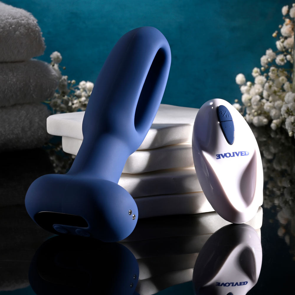 Evolved THE FLAPPER - Blue 14 cm USB Rechargeable Vibrating and Flapping Butt Plug with Remote-EN-RS-5445-2