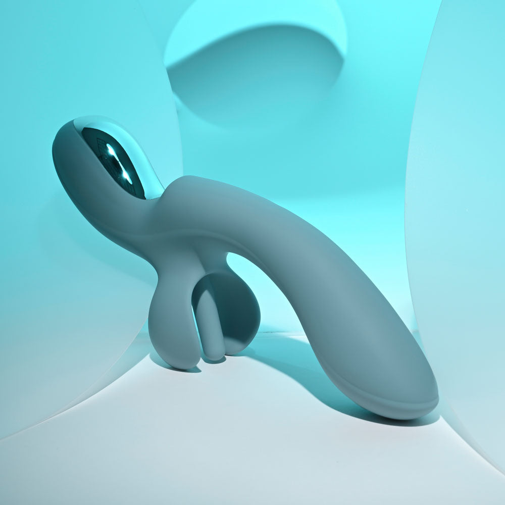Evolved TAKE YOUR FLICK - Grey 24.1 cm USB Rechargeable Vibrator with Flicking Clitoral Stimulator-EN-RS-6541-2