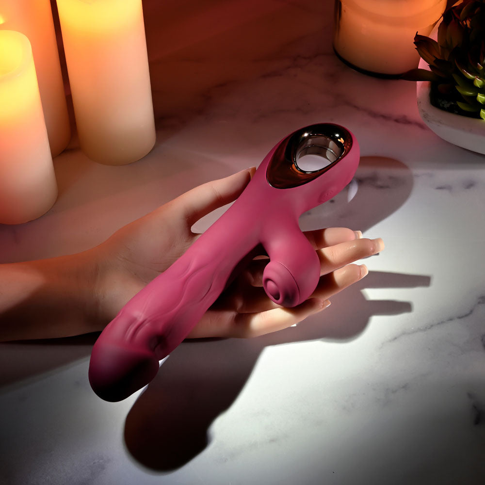 Evolved BURSTING WITH PLEASURE - Red 25.4 cm USB Rechargeable Vibrator with Tapping Clitoral Stimulator - EN-RS-6763-2