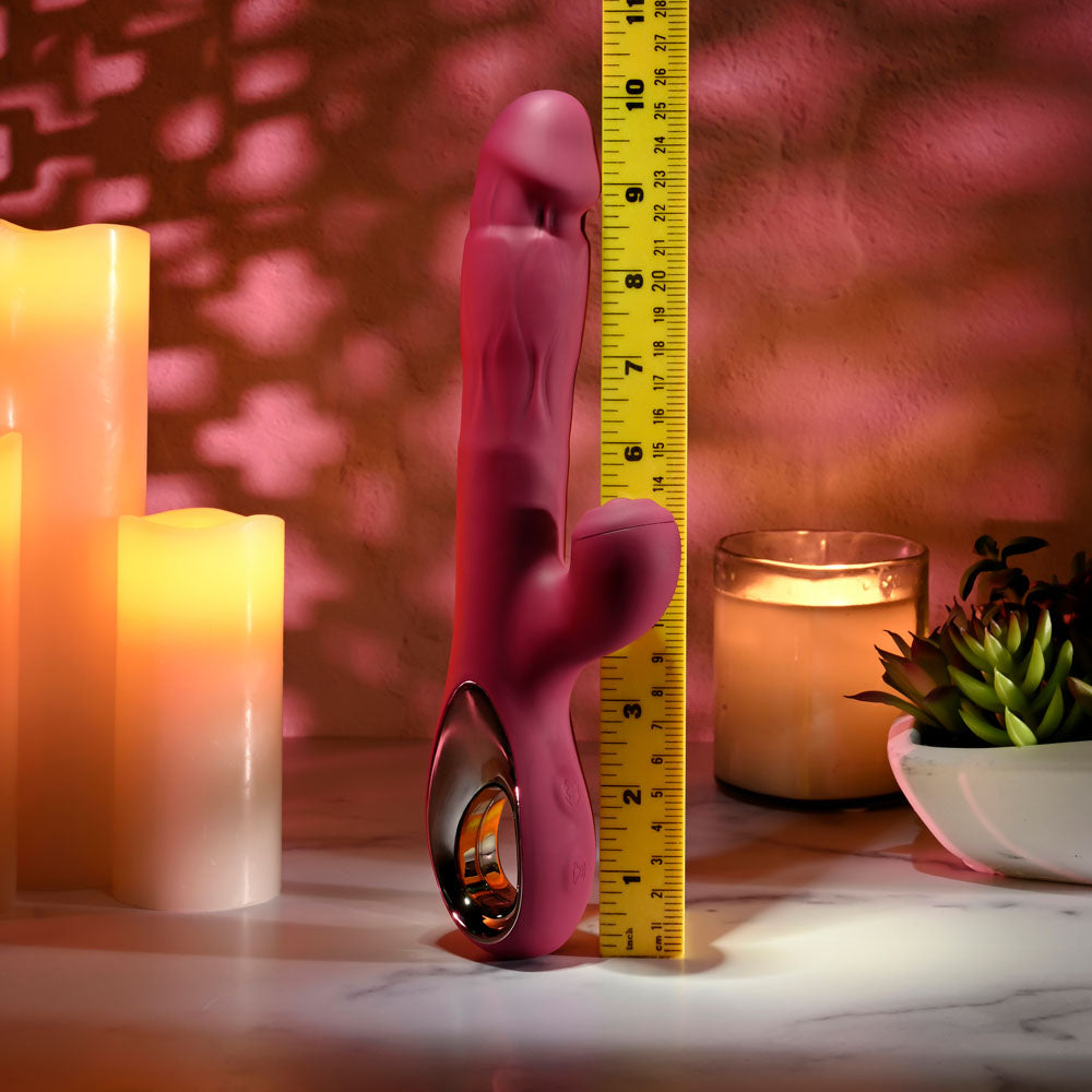 Evolved BURSTING WITH PLEASURE - Red 25.4 cm USB Rechargeable Vibrator with Tapping Clitoral Stimulator - EN-RS-6763-2