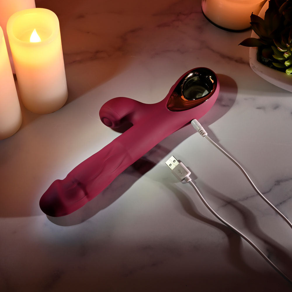 Evolved BURSTING WITH PLEASURE - Red 25.4 cm USB Rechargeable Vibrator with Tapping Clitoral Stimulator - EN-RS-6763-2
