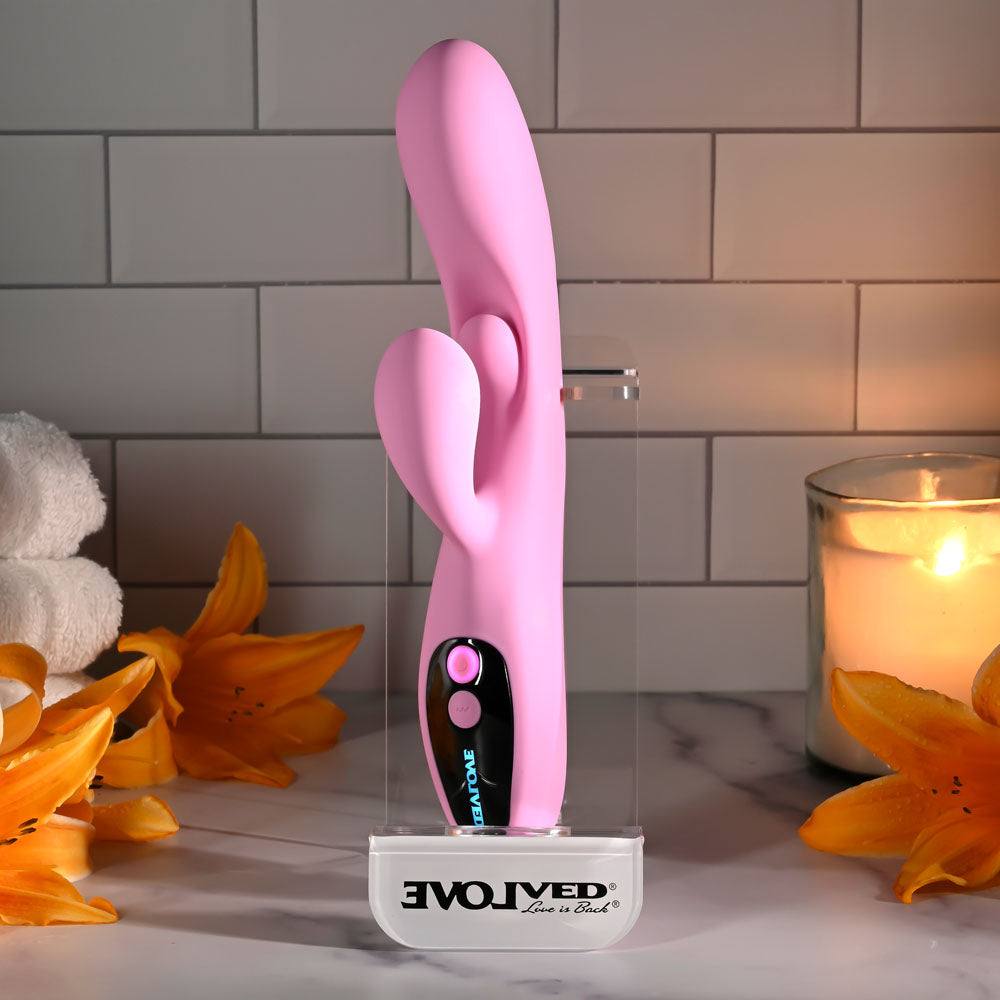 Evolved PUSH THE BUTTON - Pink 23.5 cm USB Rechargeable Rabbit Vibrator with G-Spot Bud - EN-RS-7159-2