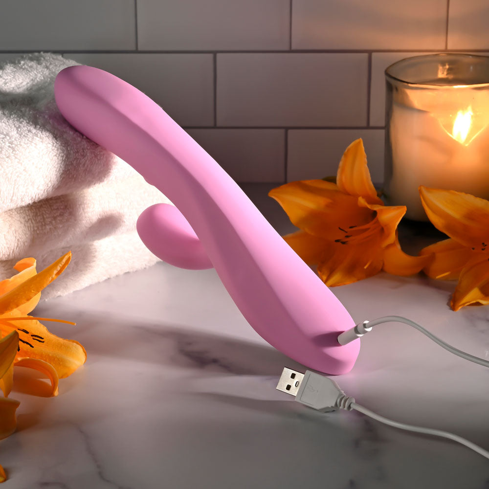 Evolved PUSH THE BUTTON - Pink 23.5 cm USB Rechargeable Rabbit Vibrator with G-Spot Bud - EN-RS-7159-2