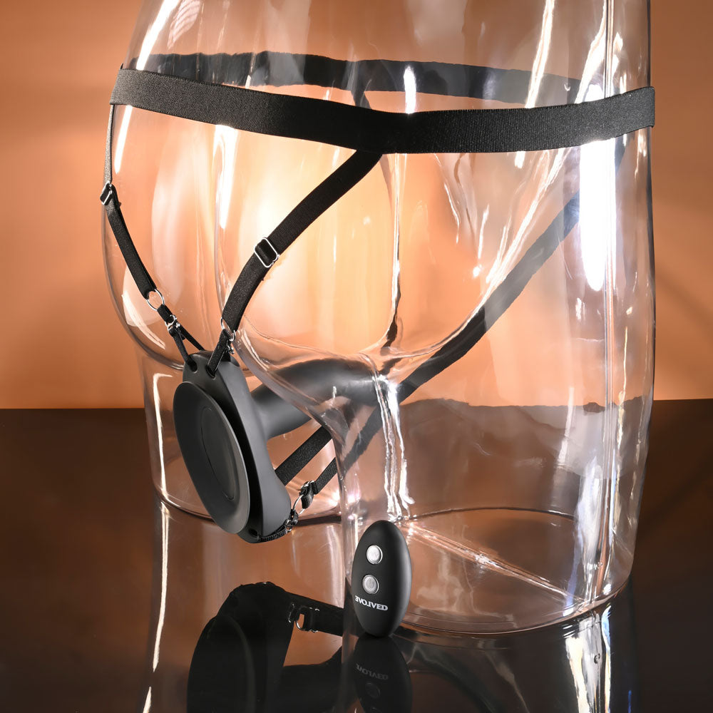 Evolved COME CLOSER - Black USB Rechargeable Vibrating Strap-On with Remote-EN-RS-7180-2