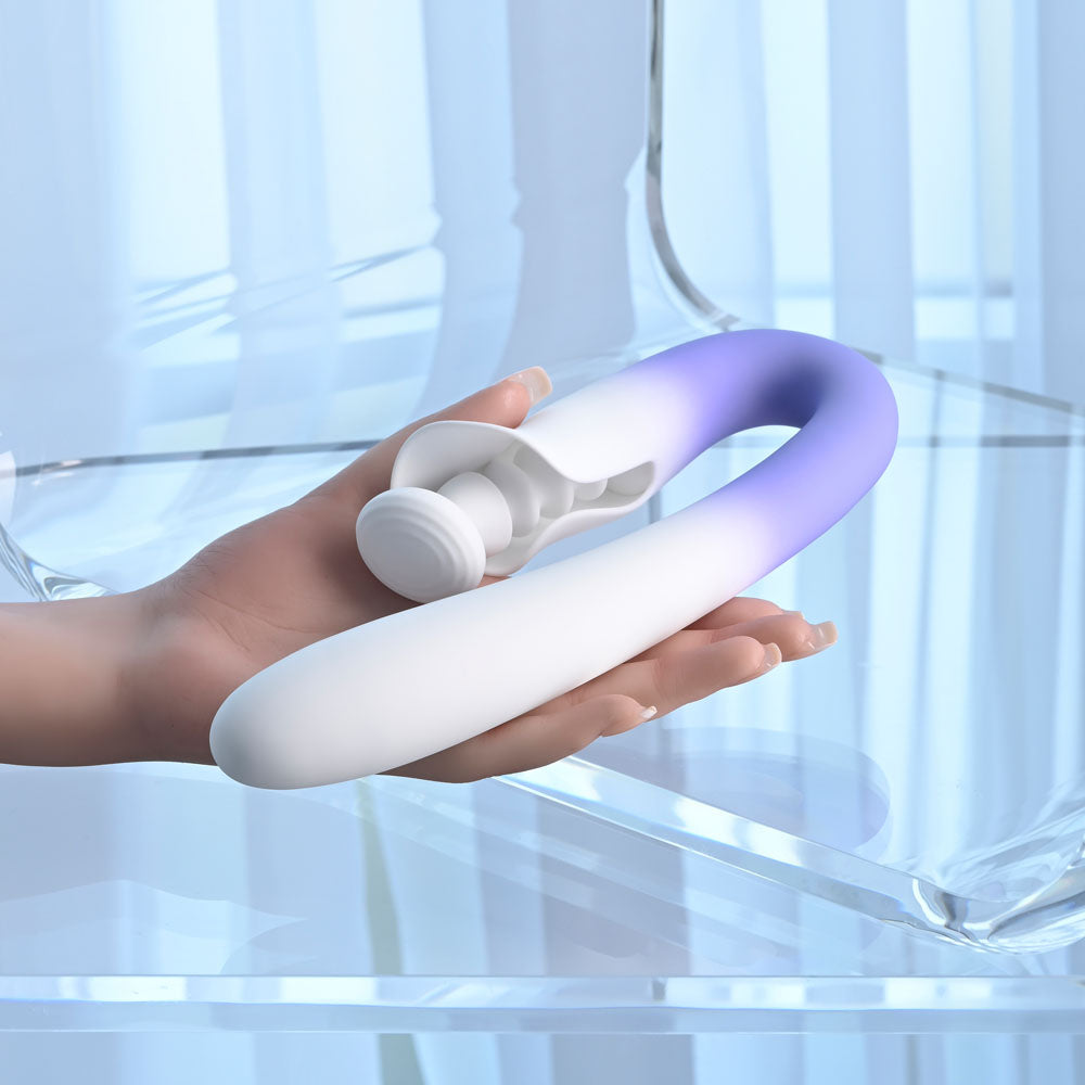 Evolved SPRING LOADED - White/Purple 23 cm USB Rechargeable Multi-Tapping Vibrator - EN-RS-7210-2