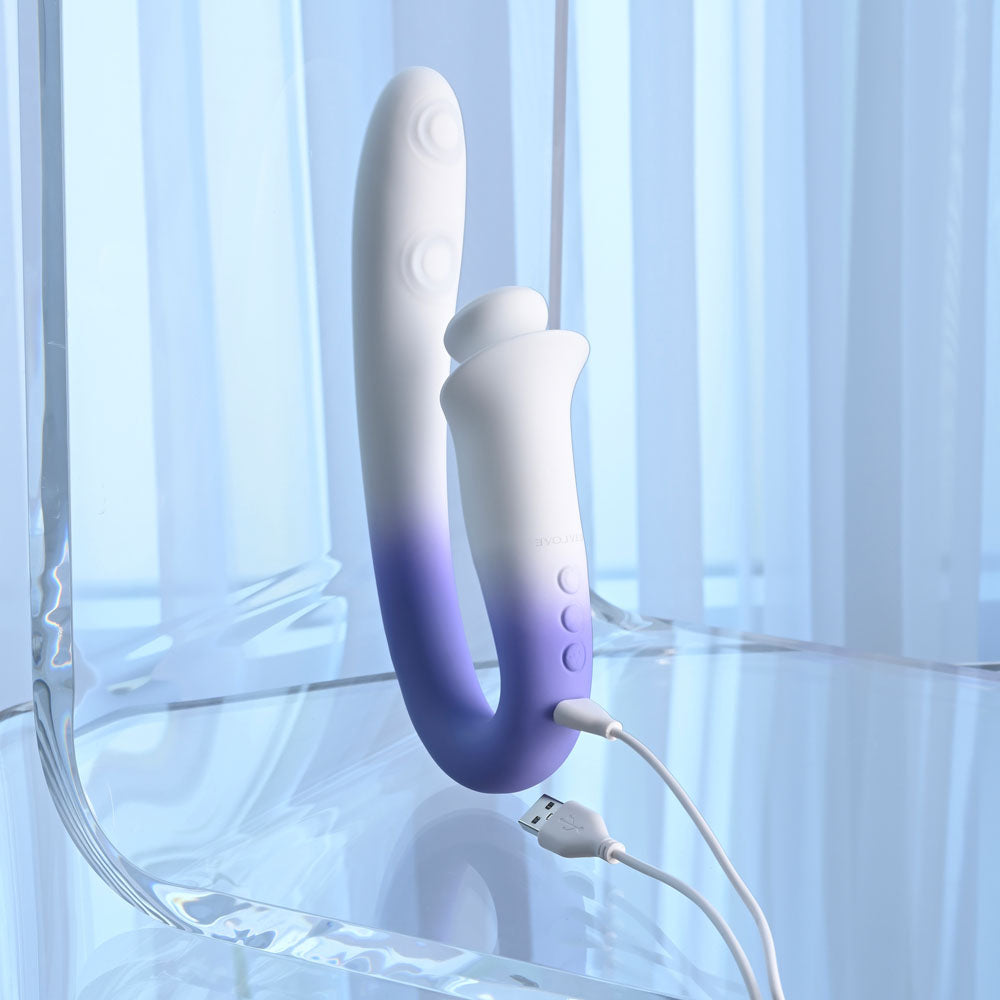 Evolved SPRING LOADED - White/Purple 23 cm USB Rechargeable Multi-Tapping Vibrator - EN-RS-7210-2