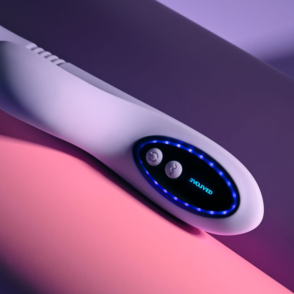 Evolved PEP TALK - Purple 23.3 cm USB Rechargeable Thrusting Vibrator with Tapping Clitoral Stimulator - EN-RS-7241-2