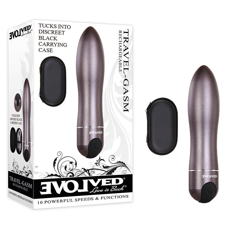 Evolved Travel-Gasm - Gray 9 cm USB Rechargeable Bullet with Travel Case-EN-RS-7693-2