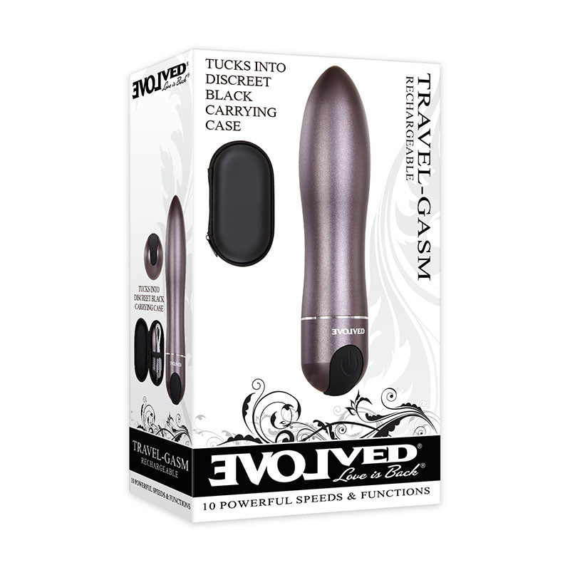 Evolved Travel-Gasm - Gray 9 cm USB Rechargeable Bullet with Travel Case-EN-RS-7693-2