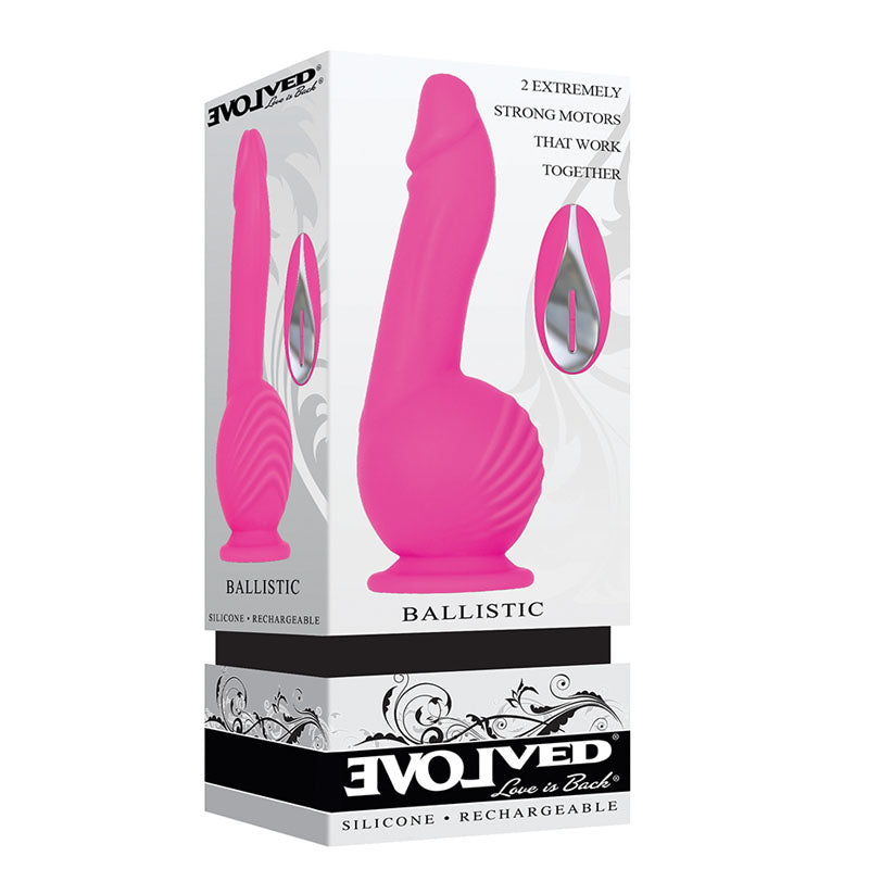 Evolved Ballistic - Pink 19 cm USB Rechargeable Vibrating Dong with Balls Motor & Remote-EN-RS-8010-2