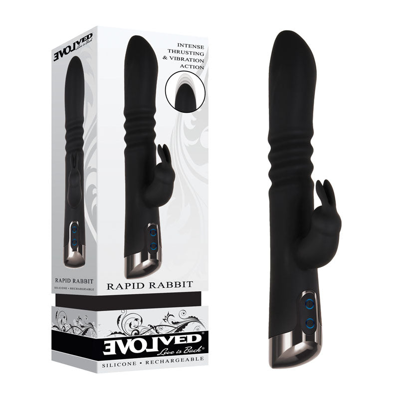 Evolved Rapid Rabbit - Black 25.4 cm USB Rechargeable Thrusting Rabbit Vibrator-EN-RS-8409-2