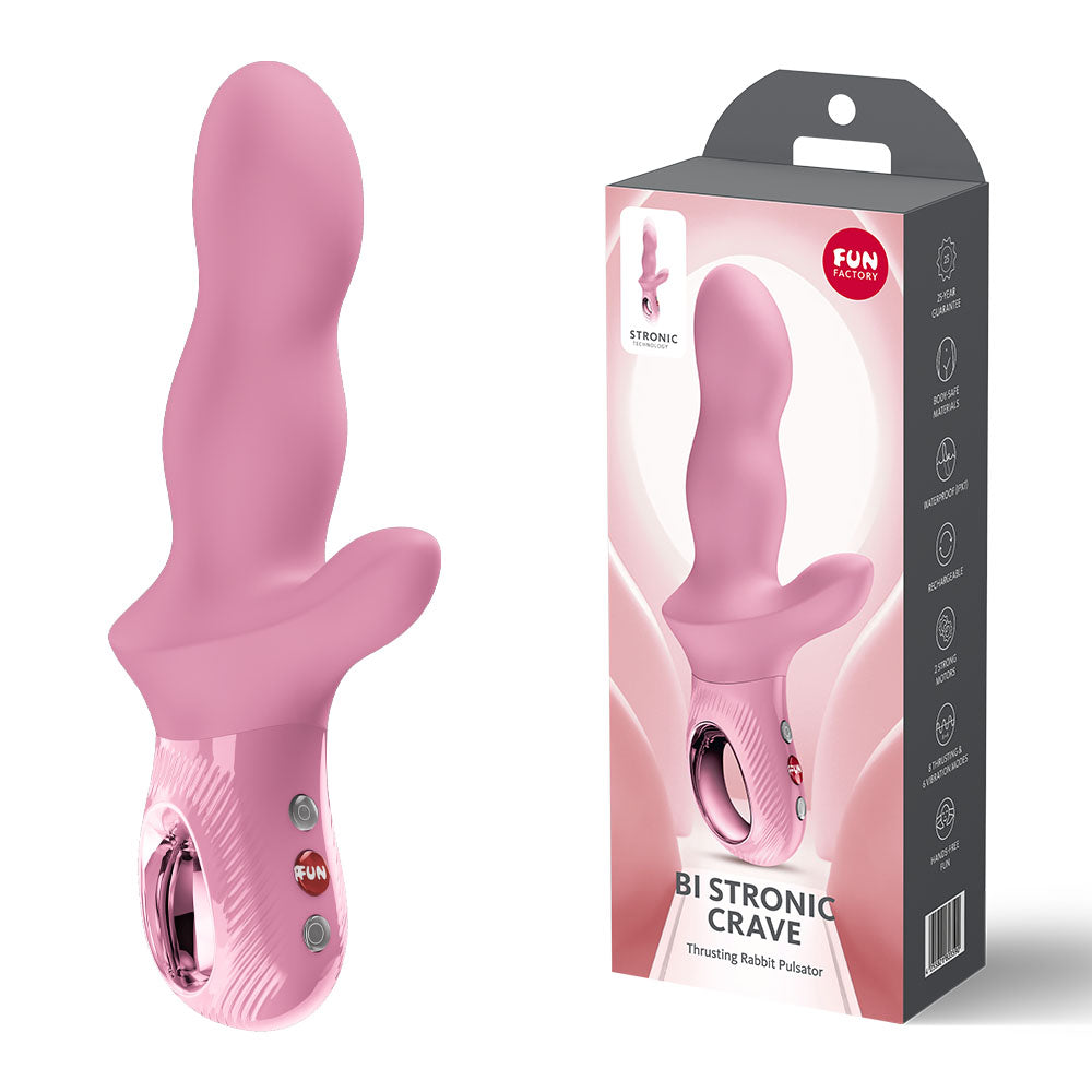 Fun Factory BI STRONIC CRAVE Rose - Rose USB-C Rechargeable Thrusting Vibrator - FF001019RO01