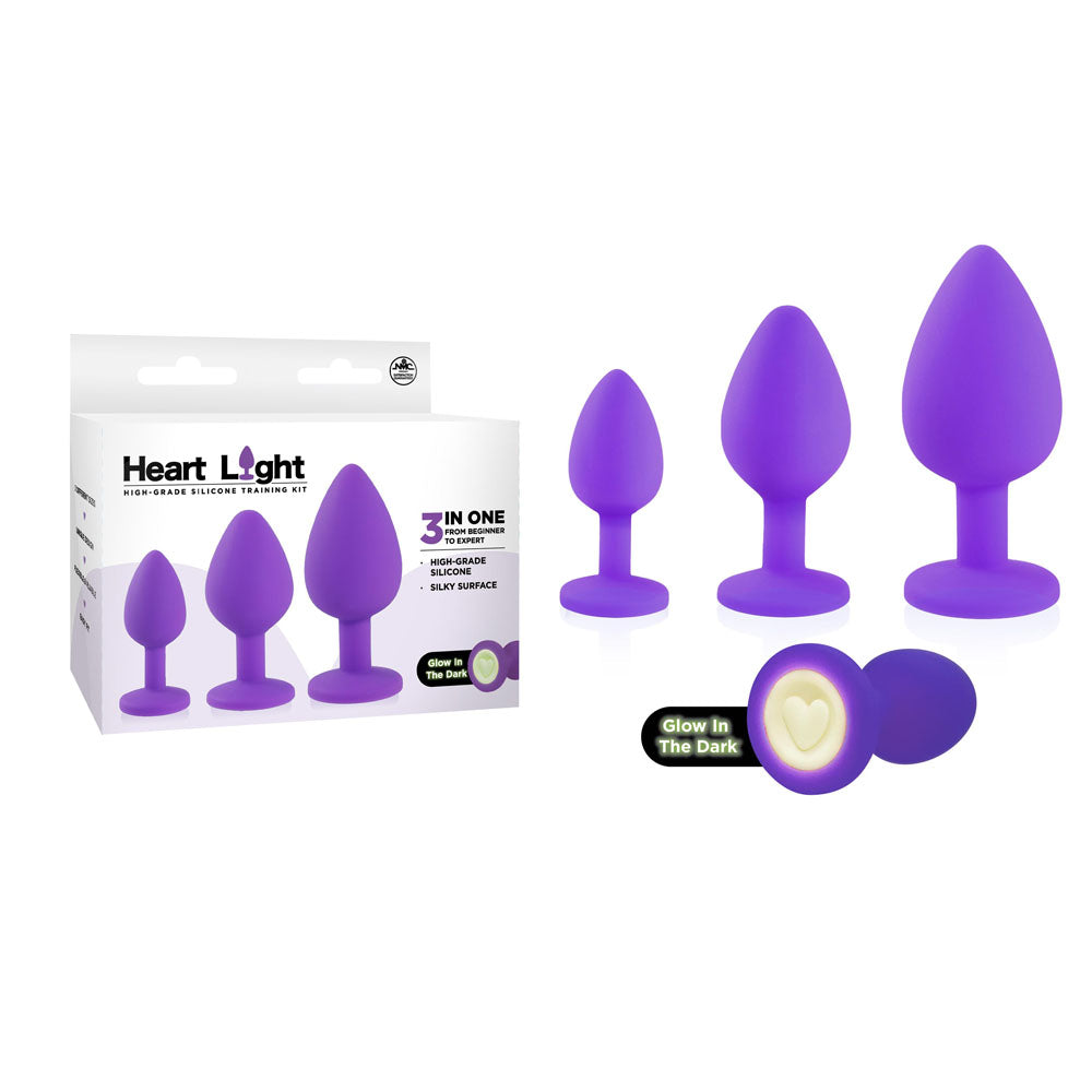 Heart Light - Purple - Purple Butt Plugs with Glow in Dark Bases - Set of 3 Sizes-FKQ007A000-022