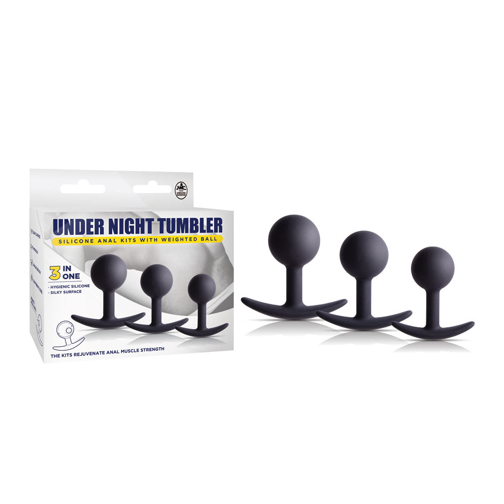 Under Night Tumbler - Black Butt Plugs with Weighted Balls - Set of 3 Sizes-FKQ010A000-010