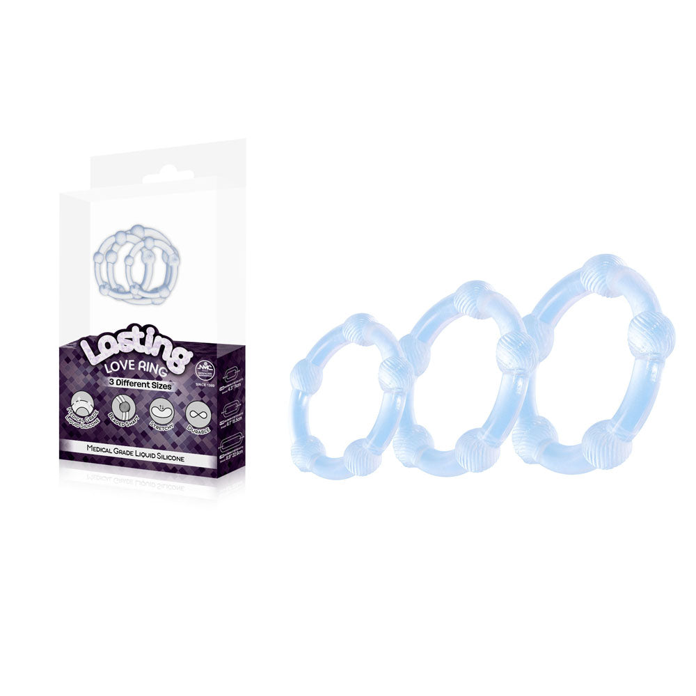 Lasting Love Ring 3 Piece Set - Clear - Clear Beaded Cock Rings - Set of 3 Sizes-FKR001A000-050