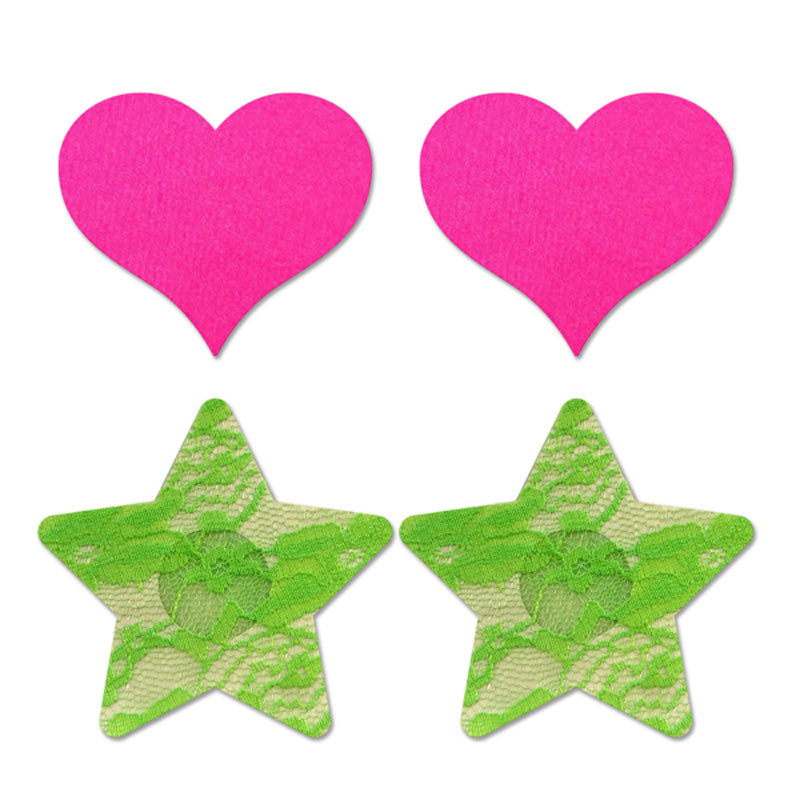 GLOW Fashion Pasties Set - Neon Green & Solid Pink - 2 Sets Included-FLA102-OS-B