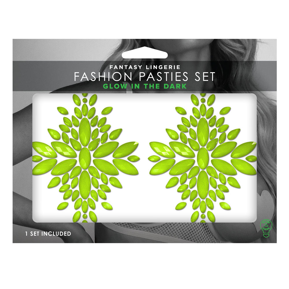 GLOW Fashion Pasties Set - Glow Green Crystals-FLA105-NGR-OS-B