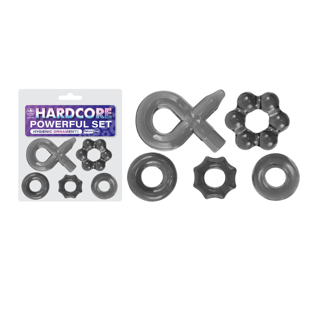 Hardcore Powerful Set Cock Rings - Set of 5 - Smoke Cock Rings - Set of 5-FNQ031A000-041