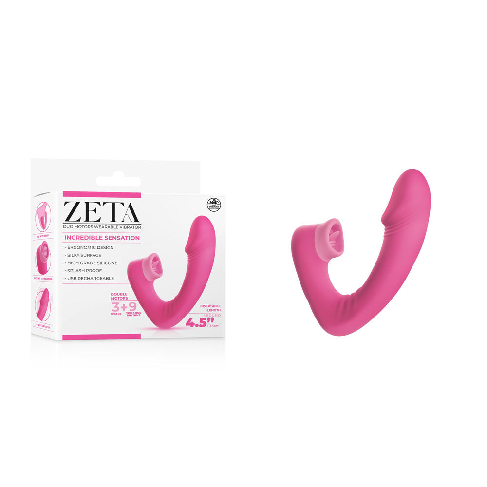 Zeta Duo Motor Wearable Vibrator - Pink 11.4 cm USB Rechargeable Vibrator with Flicking Clitoral Stimulator-FPBQ031A00-027