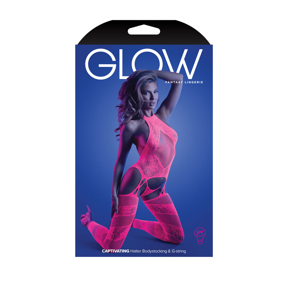 GLOW CAPTIVATING Halter Bodystocking & G-String-(gl2127-os-b)