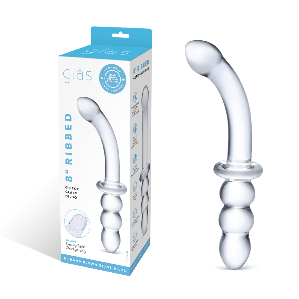 8" Ribbed G-Spot Glass Dildo-GLAS-152