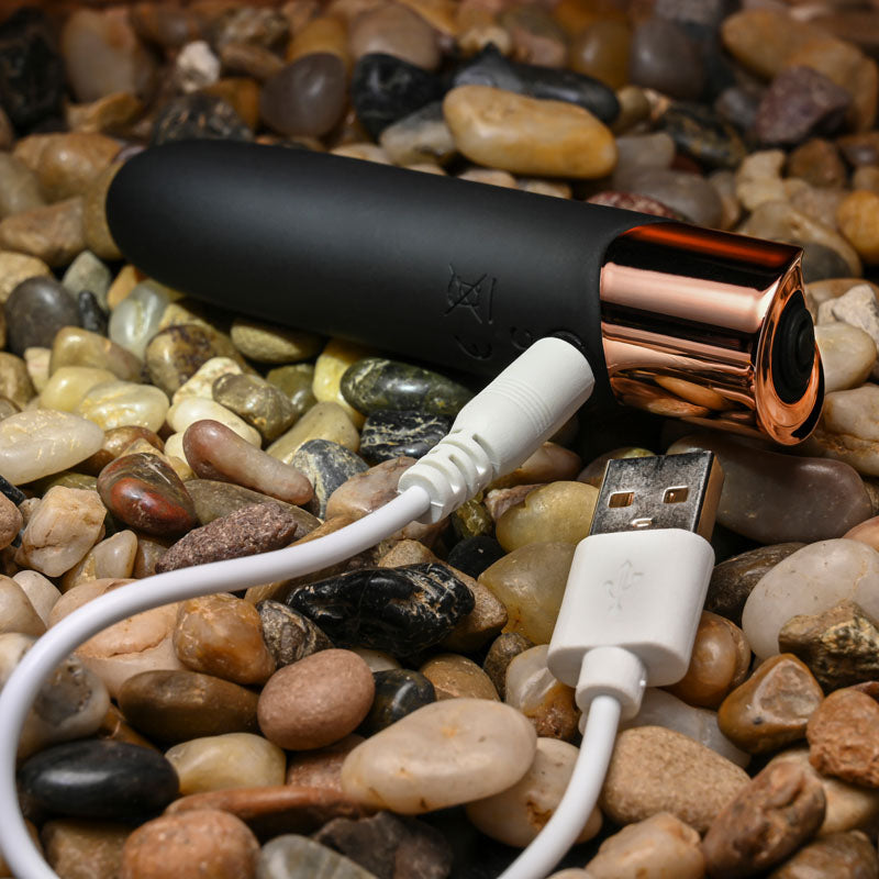 Gender X THE GOLD STANDARD - Black/Rose Gold 10 cm USB Rechargeable Bullet-GX-RS-1072-2